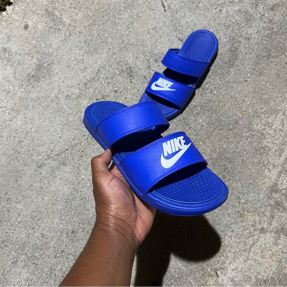 WMNS NIKE BENASSI DUO ULTRA ROYAL BLUE WHITE SLIDES - Picture 3 of 4